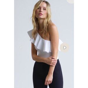 Commando Bonded One Shoulder Ruffle Bodysuit White Medium Retail $128 HTF
